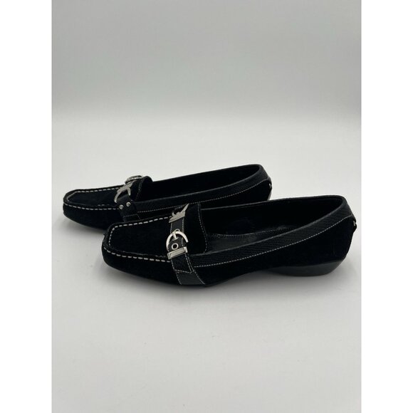 Etienne Aigner Women's Black Suede Leather Loafers With Buckle Accents Size 7 - Picture 16 of 16